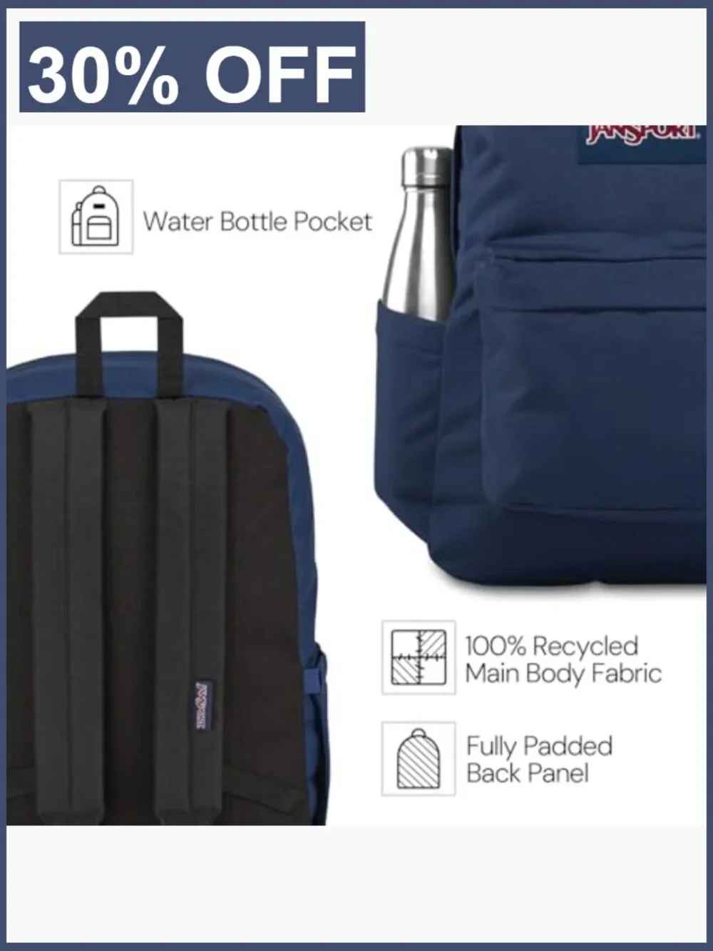 SuperBreak Plus Backpack with Padded Laptop Sleeve and Bottle Pocket